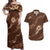 Aloha Hawaii Floral Tapa Couples Matching Off Shoulder Maxi Dress and Hawaiian Shirt Patchwork Mocha - Polynesian Pride