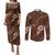 Aloha Hawaii Floral Tapa Couples Matching Puletasi and Long Sleeve Button Shirt Patchwork Mocha - Polynesian Pride