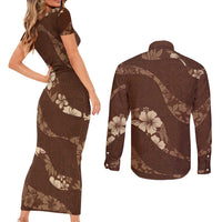 Aloha Hawaii Floral Tapa Couples Matching Short Sleeve Bodycon Dress and Long Sleeve Button Shirt Patchwork Mocha LT7 - Polynesian Pride