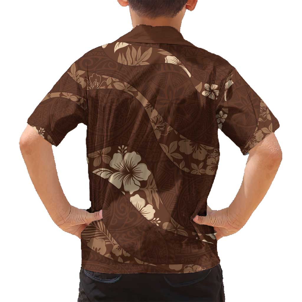Aloha Hawaii Floral Tapa Family Matching Long Sleeve Bodycon Dress and Hawaiian Shirt Patchwork Mocha LT7 - Polynesian Pride