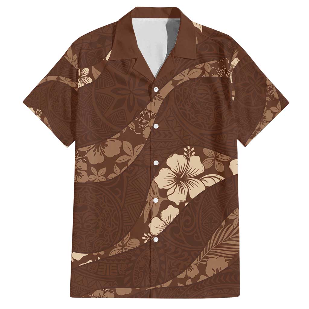 Aloha Hawaii Floral Tapa Family Matching Long Sleeve Bodycon Dress and Hawaiian Shirt Patchwork Mocha LT7 Dad's Shirt - Short Sleeve Mocha - Polynesian Pride