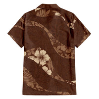 Aloha Hawaii Floral Tapa Family Matching Long Sleeve Bodycon Dress and Hawaiian Shirt Patchwork Mocha LT7 - Polynesian Pride