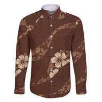 Aloha Hawaii Floral Tapa Family Matching Long Sleeve Bodycon Dress and Hawaiian Shirt Patchwork Mocha LT7 Dad's Shirt - Long Sleeve Mocha - Polynesian Pride