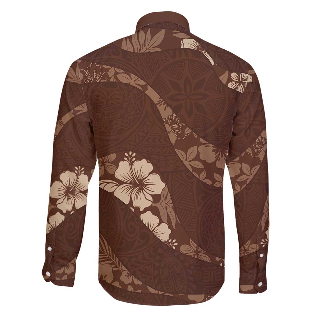 Aloha Hawaii Floral Tapa Family Matching Long Sleeve Bodycon Dress and Hawaiian Shirt Patchwork Mocha LT7 - Polynesian Pride