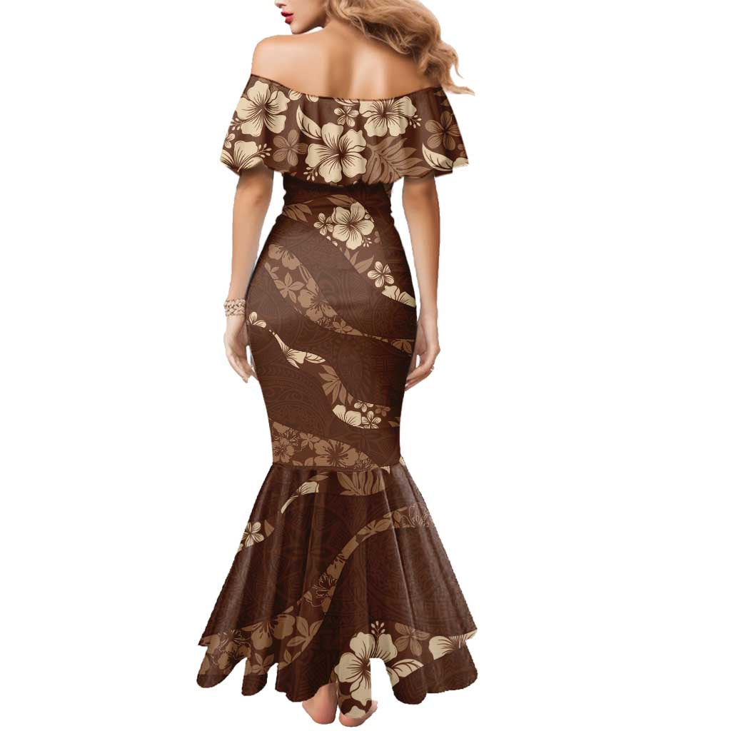 Aloha Hawaii Floral Tapa Family Matching Mermaid Dress and Hawaiian Shirt Patchwork Mocha - Polynesian Pride