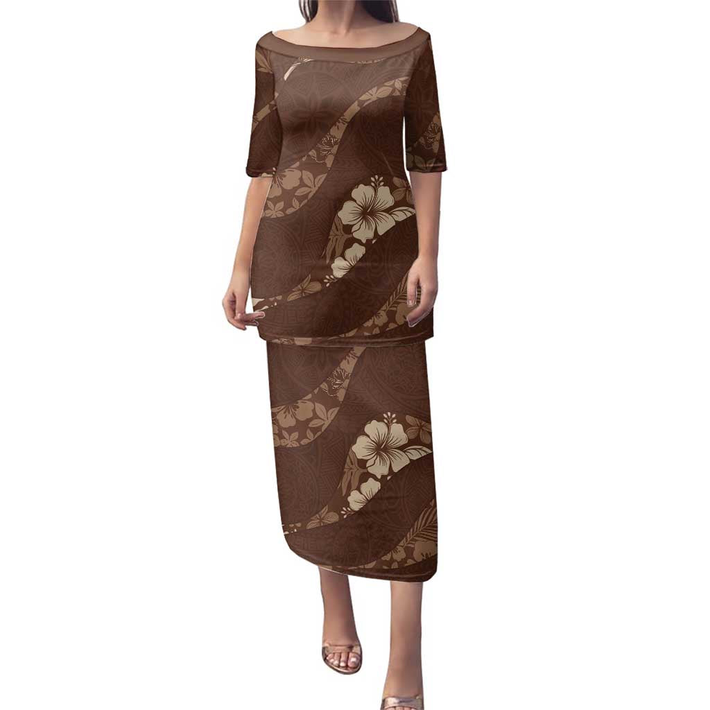 Aloha Hawaii Floral Tapa Family Matching Puletasi and Hawaiian Shirt Patchwork Mocha - Polynesian Pride