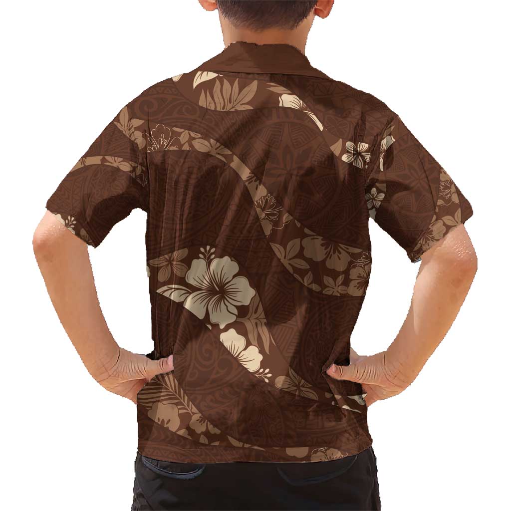 Aloha Hawaii Floral Tapa Family Matching Short Sleeve Bodycon Dress and Hawaiian Shirt Patchwork Mocha LT7 - Polynesian Pride