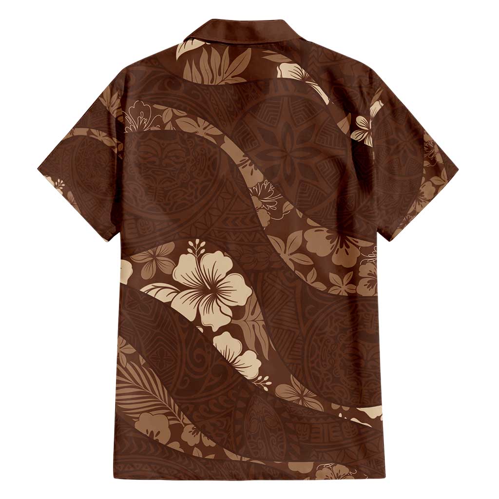 Aloha Hawaii Floral Tapa Family Matching Short Sleeve Bodycon Dress and Hawaiian Shirt Patchwork Mocha LT7 - Polynesian Pride