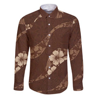 Aloha Hawaii Floral Tapa Family Matching Short Sleeve Bodycon Dress and Hawaiian Shirt Patchwork Mocha LT7 Dad's Shirt - Long Sleeve Mocha - Polynesian Pride
