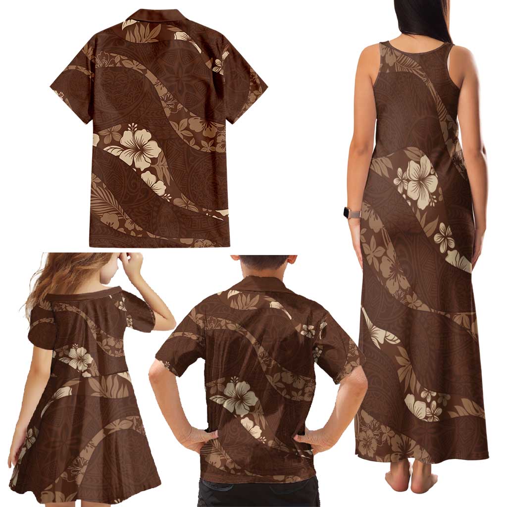 Aloha Hawaii Floral Tapa Family Matching Tank Maxi Dress and Hawaiian Shirt Patchwork Mocha - Polynesian Pride