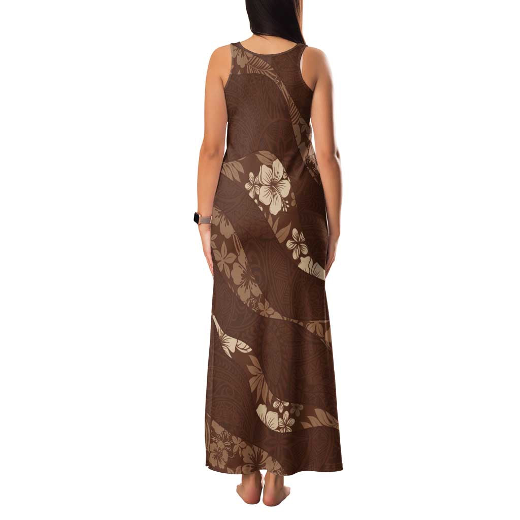 Aloha Hawaii Floral Tapa Family Matching Tank Maxi Dress and Hawaiian Shirt Patchwork Mocha - Polynesian Pride