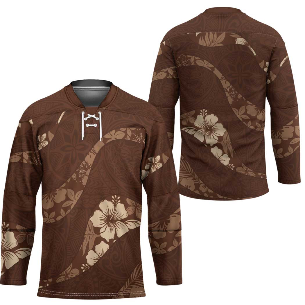 Aloha Hawaii Floral Tapa Hockey Jersey Patchwork Mocha - Polynesian Pride