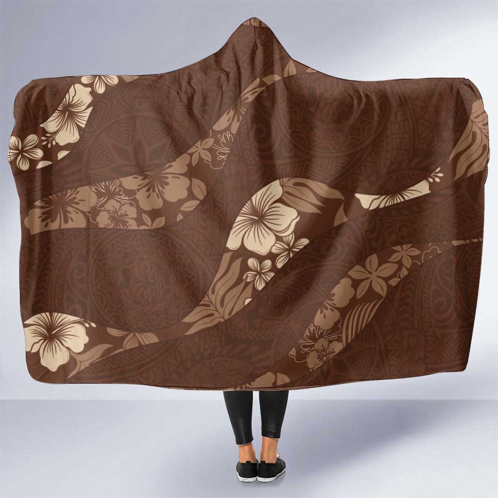 Aloha Hawaii Floral Tapa Hooded Blanket Patchwork Mocha - Polynesian Pride