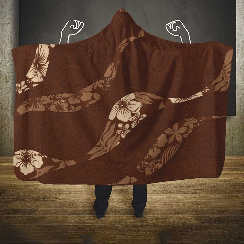 Aloha Hawaii Floral Tapa Hooded Blanket Patchwork Mocha - Polynesian Pride