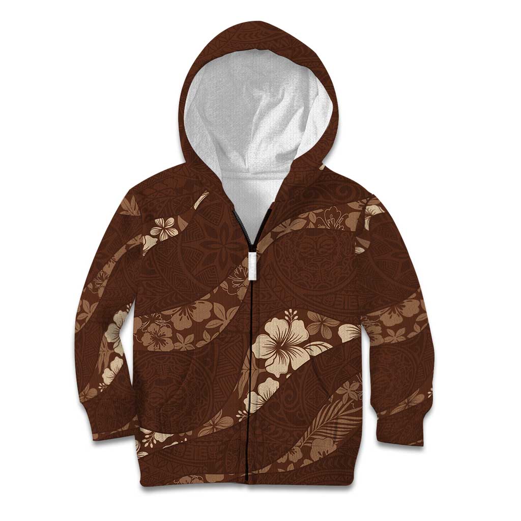 Aloha Hawaii Floral Tapa Kid Hoodie Patchwork Mocha - Polynesian Pride