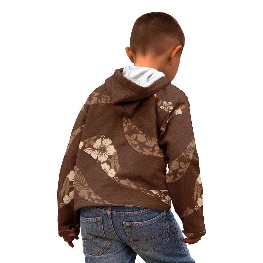Aloha Hawaii Floral Tapa Kid Hoodie Patchwork Mocha - Polynesian Pride
