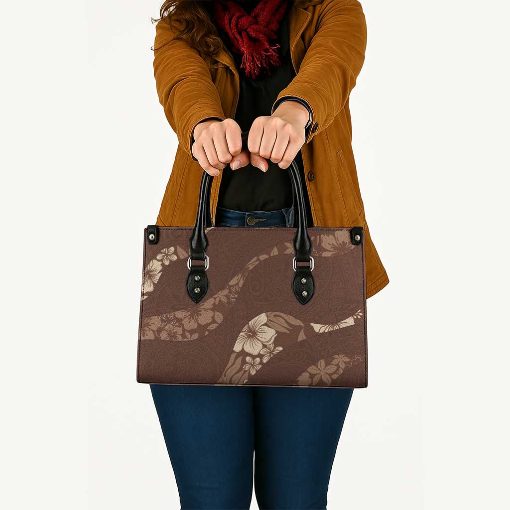Aloha Hawaii Floral Tapa Leather Bag Patchwork Mocha LT7 Mocha - Polynesian Pride