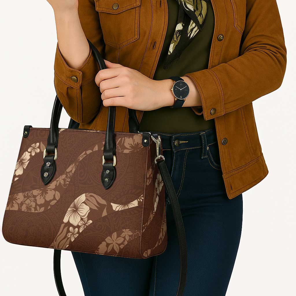Aloha Hawaii Floral Tapa Leather Bag Patchwork Mocha LT7 - Polynesian Pride