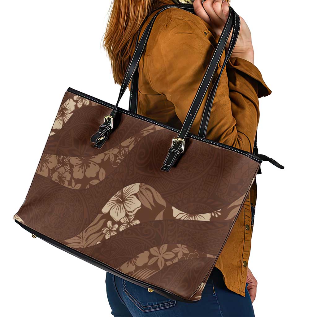 Aloha Hawaii Floral Tapa Leather Tote Bag Patchwork Mocha LT7 - Polynesian Pride