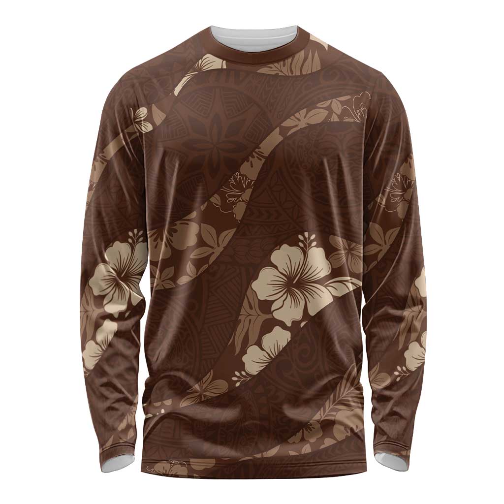 Aloha Hawaii Floral Tapa Long Sleeve Shirt Patchwork Mocha LT7 Unisex Mocha - Polynesian Pride