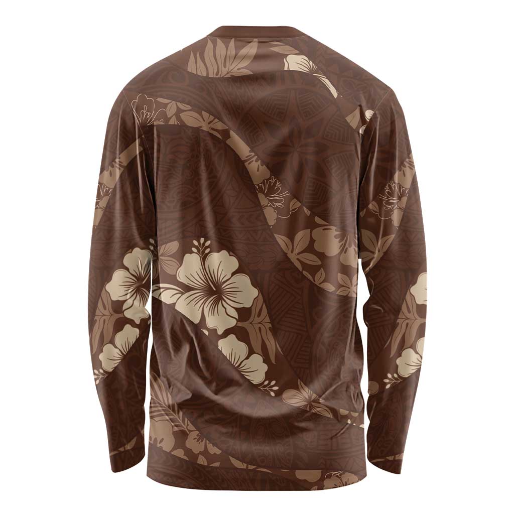 Aloha Hawaii Floral Tapa Long Sleeve Shirt Patchwork Mocha LT7 - Polynesian Pride