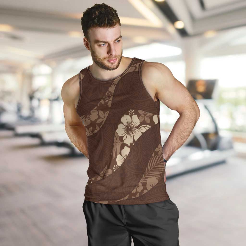 Aloha Hawaii Floral Tapa Men Tank Top Patchwork Mocha LT7 Mocha - Polynesian Pride