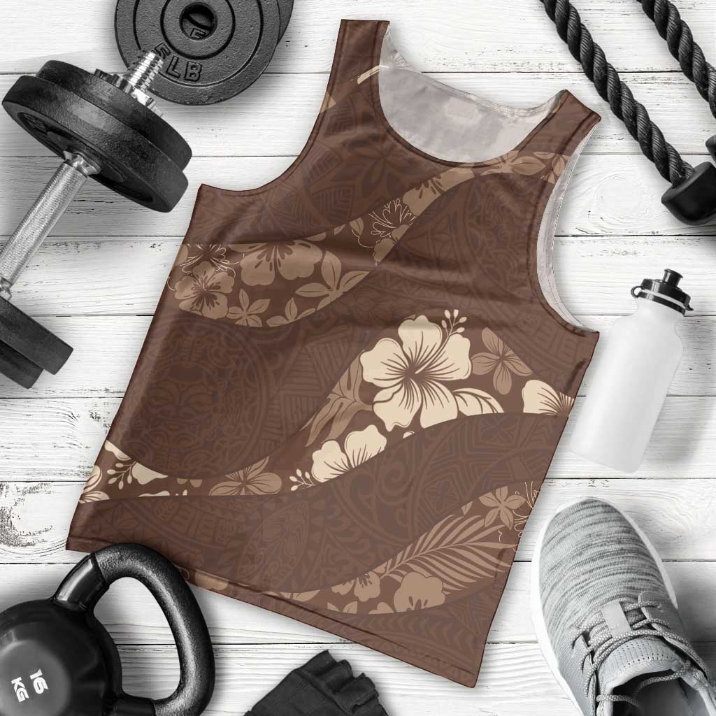 Aloha Hawaii Floral Tapa Men Tank Top Patchwork Mocha LT7 - Polynesian Pride