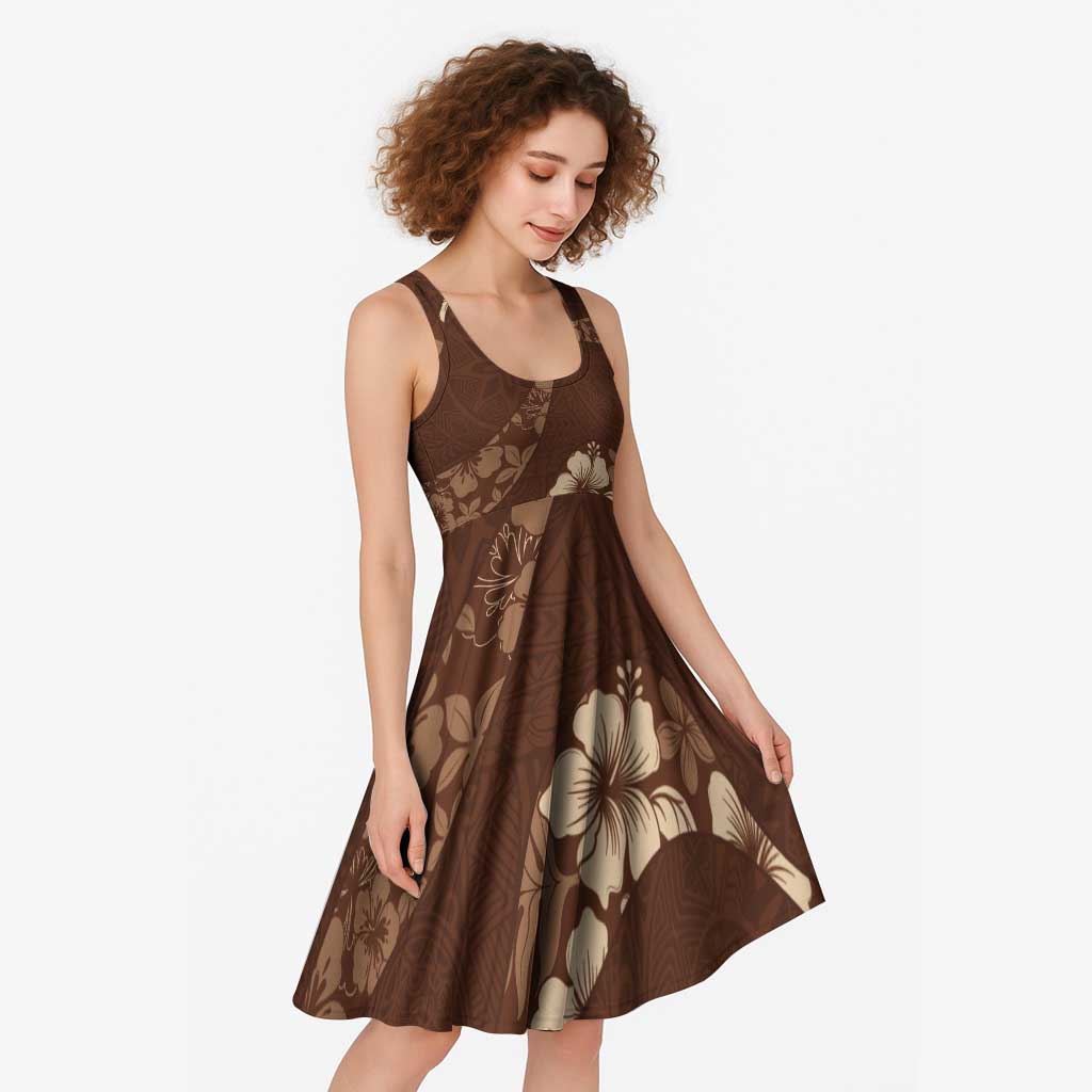 Aloha Hawaii Floral Tapa Midi Dress Patchwork Mocha - Polynesian Pride