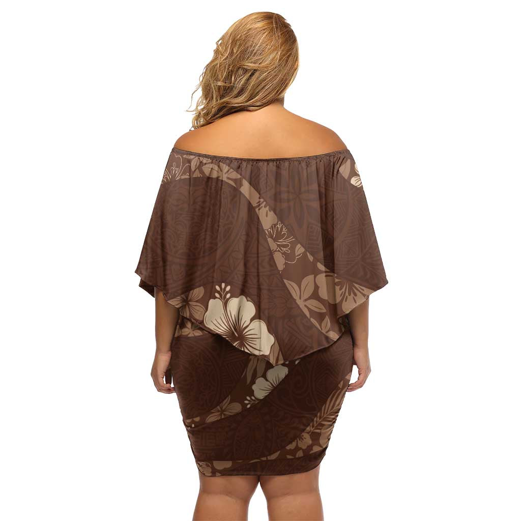 Aloha Hawaii Floral Tapa Off Shoulder Short Dress Patchwork Mocha - Polynesian Pride