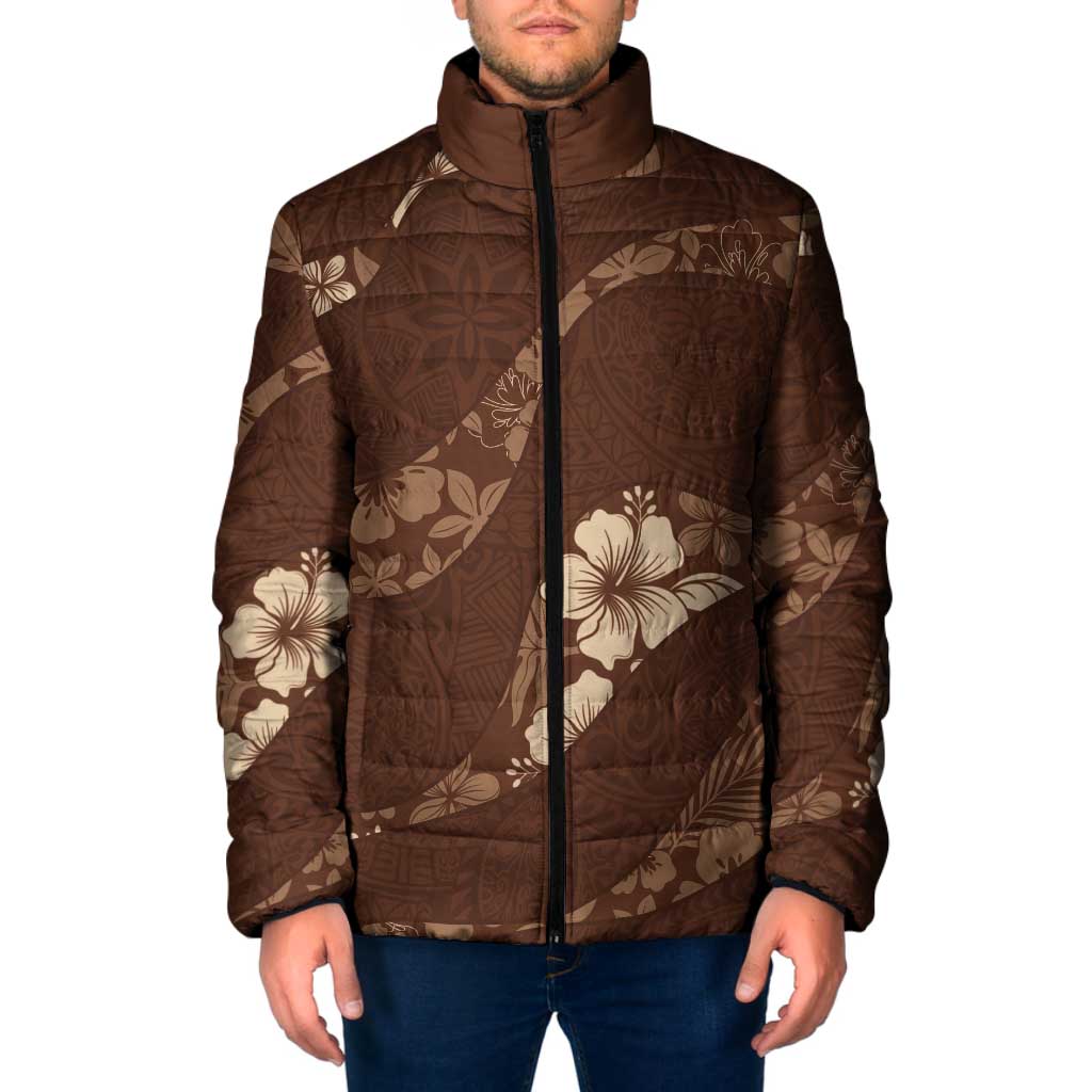 Aloha Hawaii Floral Tapa Padded Jacket Patchwork Mocha LT7 Men Mocha - Polynesian Pride