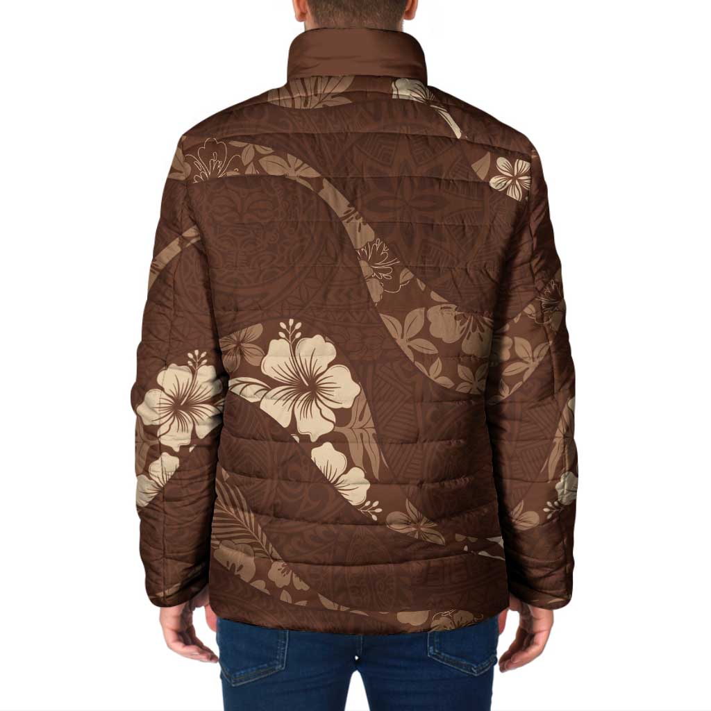 Aloha Hawaii Floral Tapa Padded Jacket Patchwork Mocha LT7 - Polynesian Pride