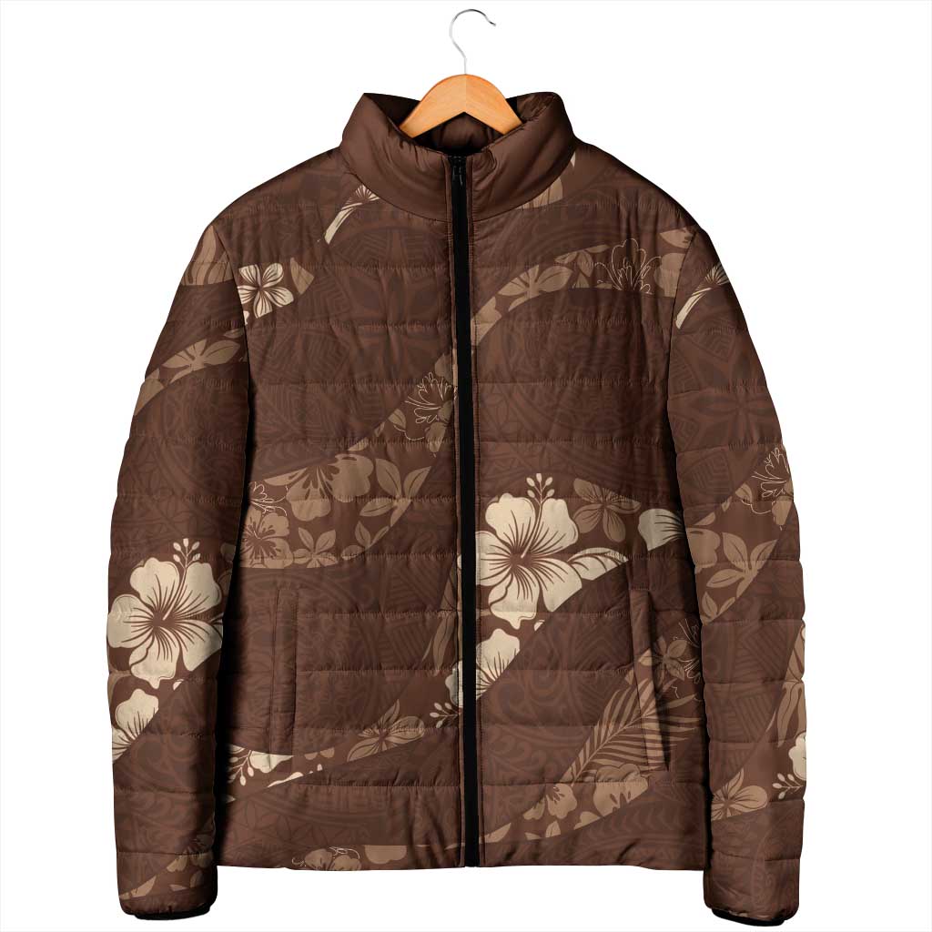 Aloha Hawaii Floral Tapa Padded Jacket Patchwork Mocha LT7 - Polynesian Pride