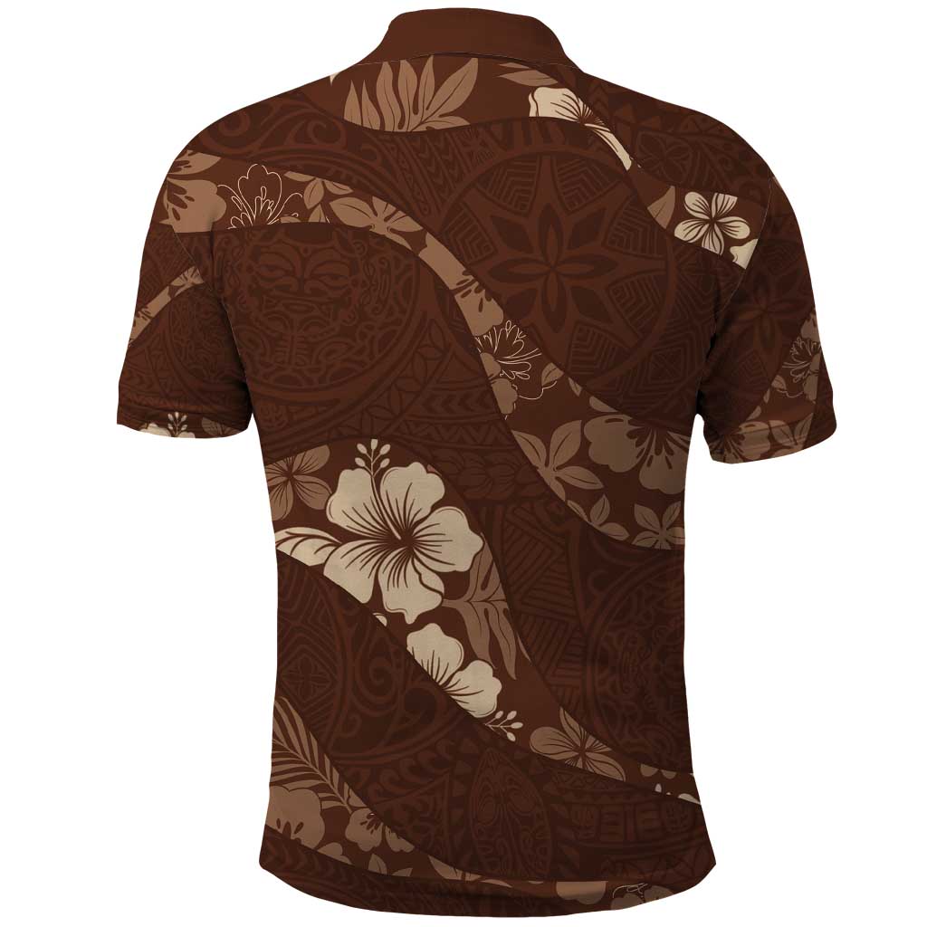 Aloha Hawaii Floral Tapa Polo Shirt Patchwork Mocha - Polynesian Pride