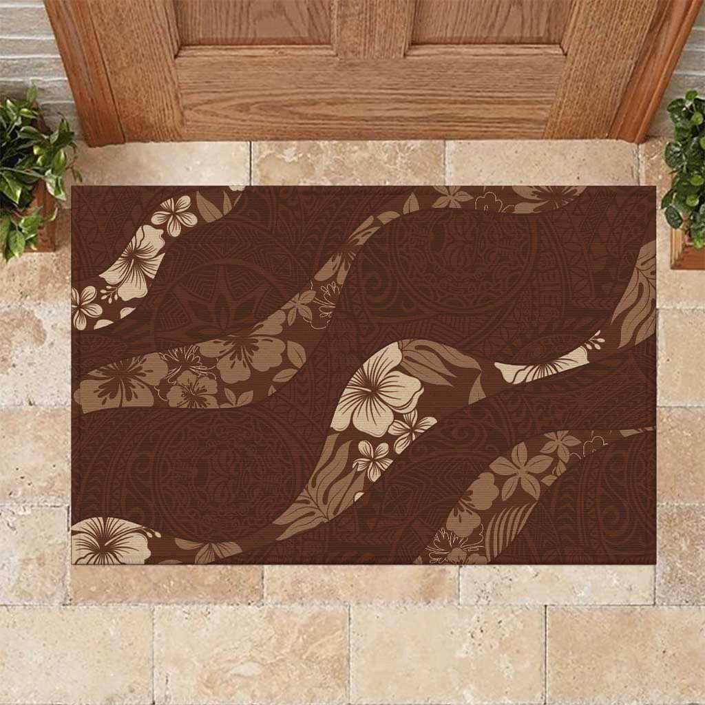 Aloha Hawaii Floral Tapa Rubber Doormat Patchwork Mocha LT7 Mocha - Polynesian Pride