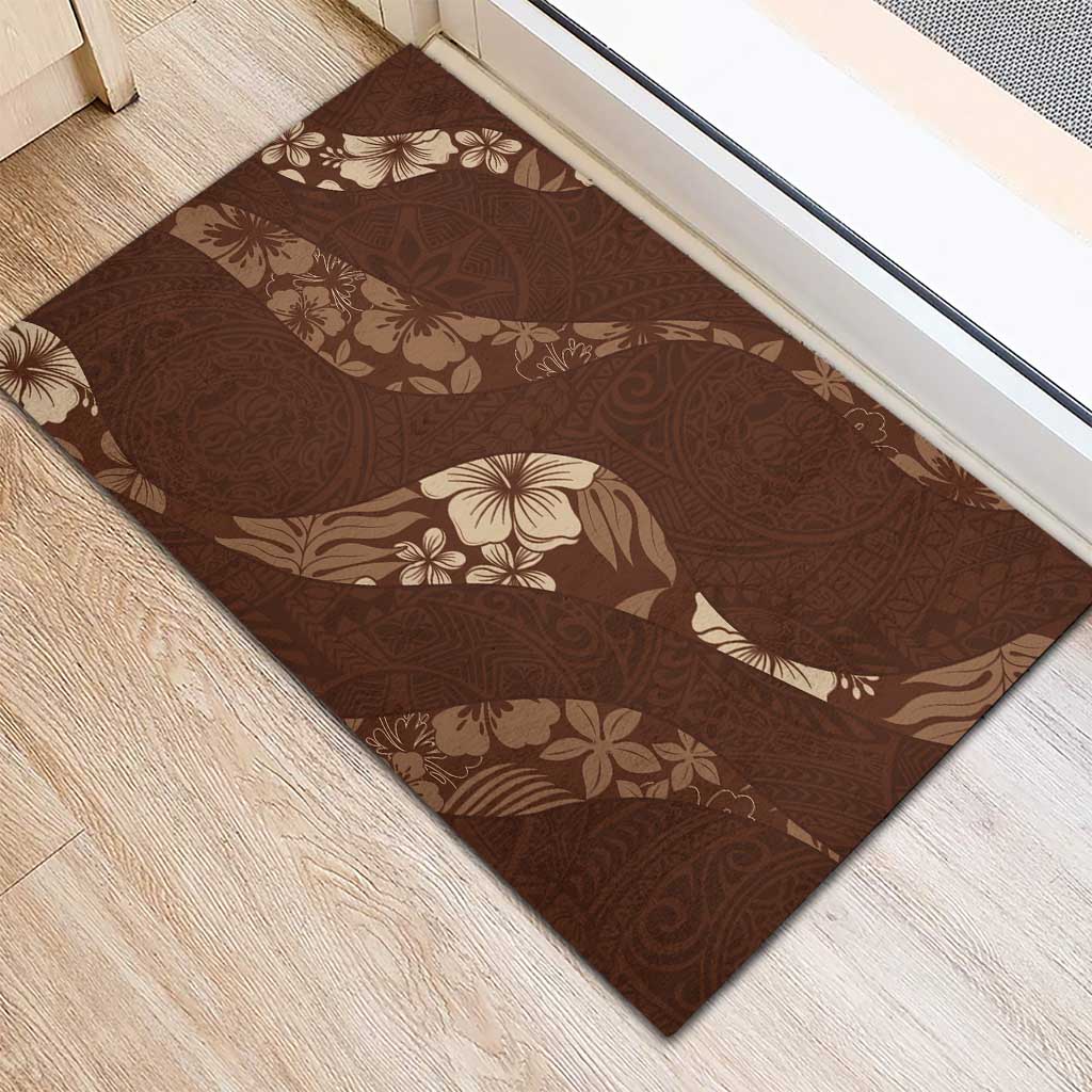 Aloha Hawaii Floral Tapa Rubber Doormat Patchwork Mocha LT7 - Polynesian Pride