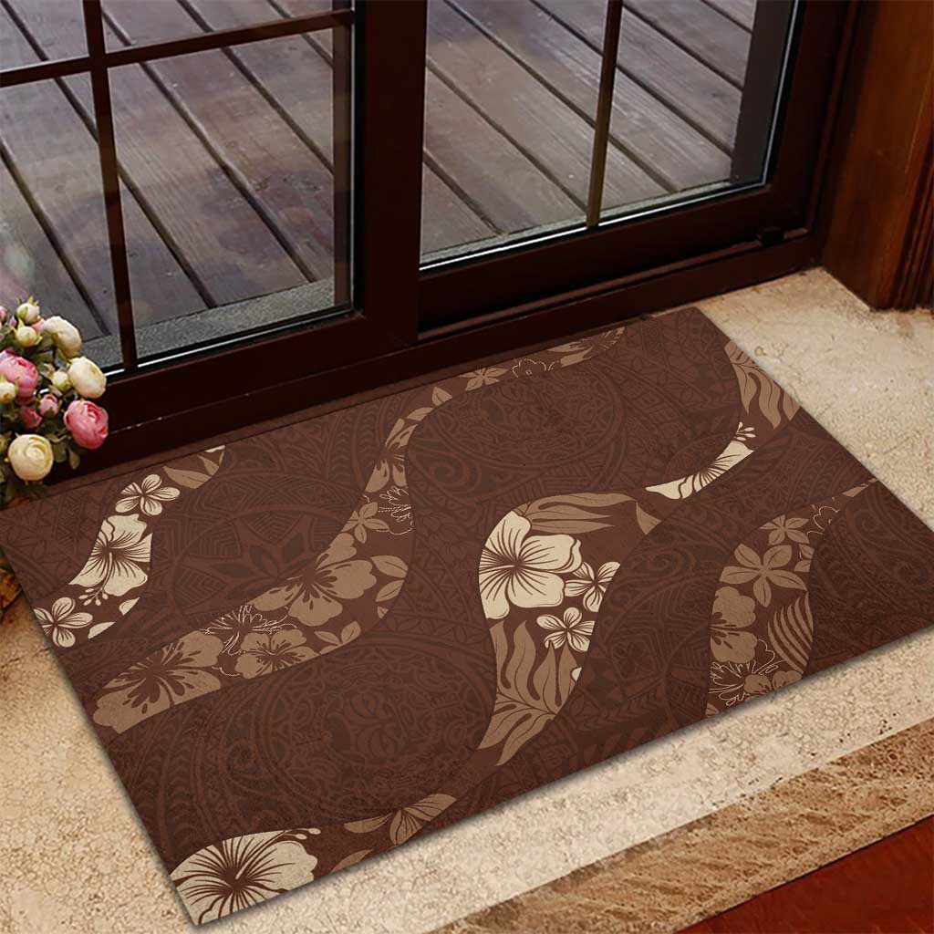 Aloha Hawaii Floral Tapa Rubber Doormat Patchwork Mocha LT7 - Polynesian Pride