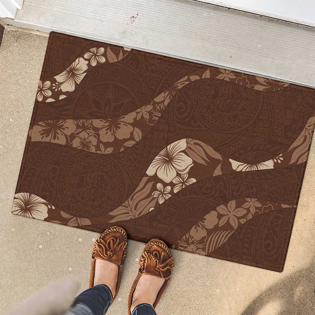 Aloha Hawaii Floral Tapa Rubber Doormat Patchwork Mocha LT7 - Polynesian Pride