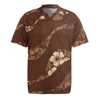 Aloha Hawaii Floral Tapa Rugby Jersey Patchwork Mocha LT7 Mocha - Polynesian Pride
