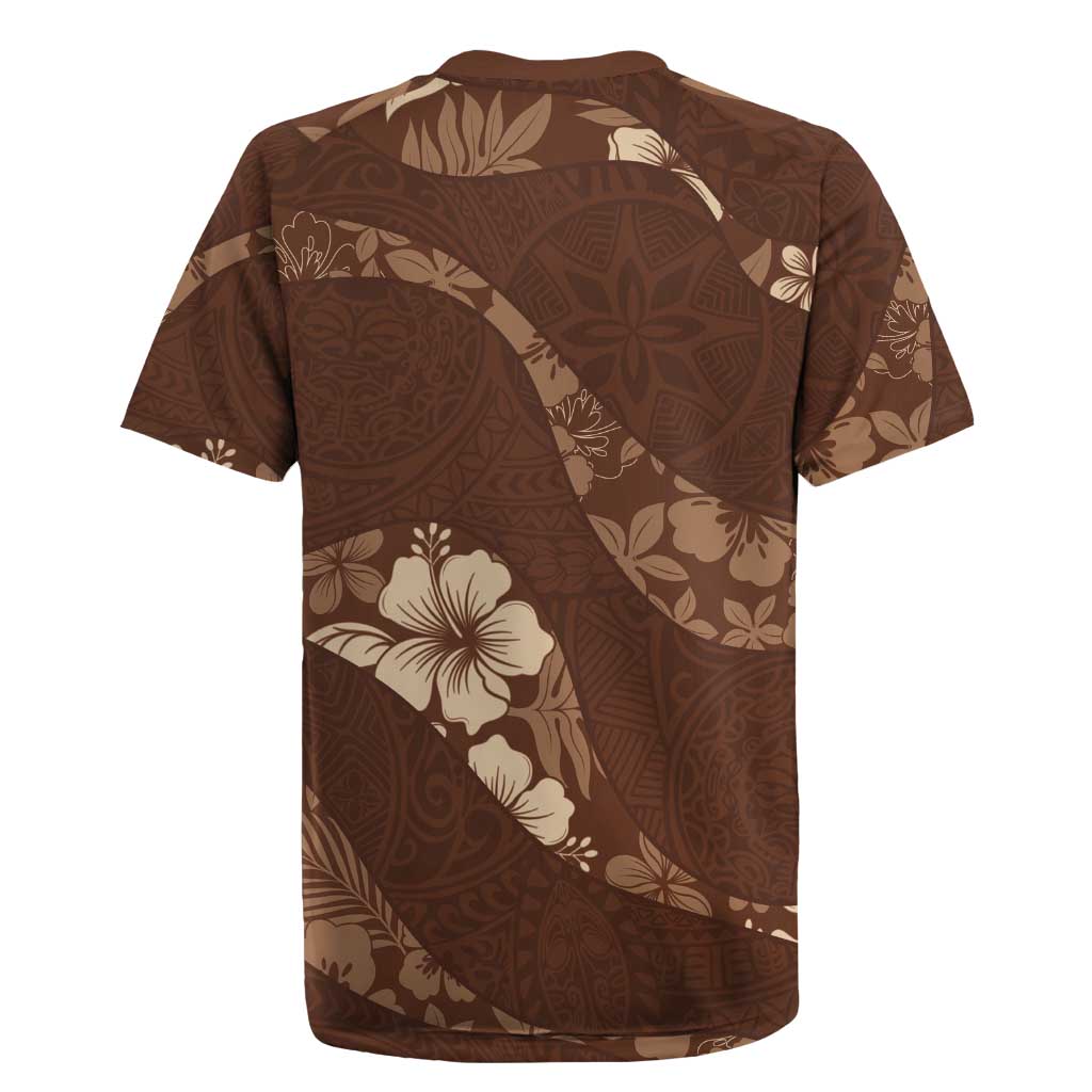 Aloha Hawaii Floral Tapa Rugby Jersey Patchwork Mocha LT7 - Polynesian Pride