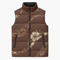 Aloha Hawaii Floral Tapa Sleeveless Puffer Jacket Patchwork Mocha LT7 Unisex Mocha - Polynesian Pride