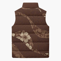Aloha Hawaii Floral Tapa Sleeveless Puffer Jacket Patchwork Mocha LT7 - Polynesian Pride