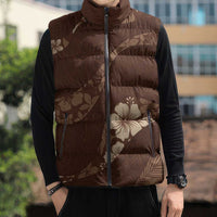 Aloha Hawaii Floral Tapa Sleeveless Puffer Jacket Patchwork Mocha LT7 - Polynesian Pride