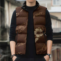 Aloha Hawaii Floral Tapa Sleeveless Puffer Jacket Patchwork Mocha LT7 - Polynesian Pride