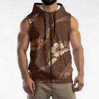 Aloha Hawaii Floral Tapa Sleeveless Zip Hoodie Patchwork Mocha LT7 - Polynesian Pride