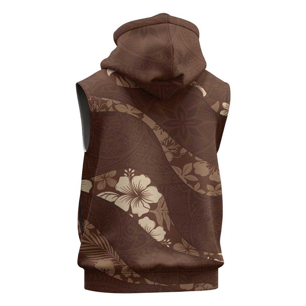 Aloha Hawaii Floral Tapa Sleeveless Zip Hoodie Patchwork Mocha LT7 - Polynesian Pride