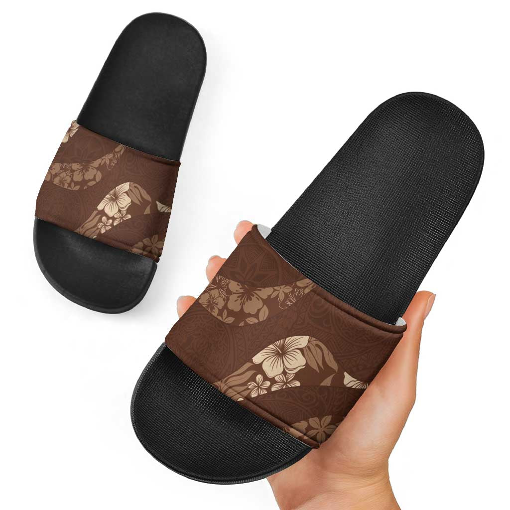 Aloha Hawaii Floral Tapa Slide Sandals Patchwork Mocha - Polynesian Pride