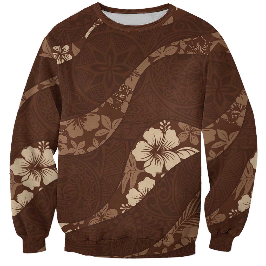 Aloha Hawaii Floral Tapa Sweatshirt Patchwork Mocha LT7 Unisex Mocha - Polynesian Pride