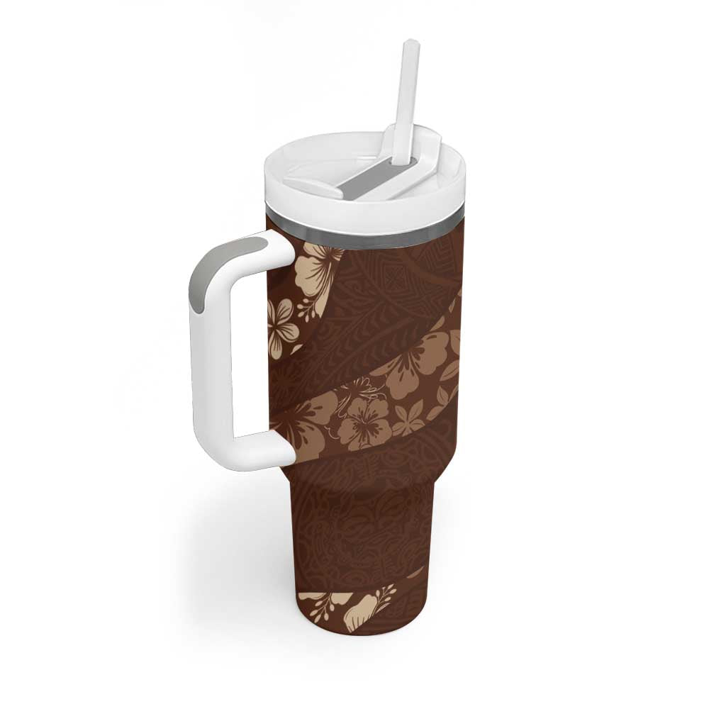 Aloha Hawaii Floral Tapa Tumbler With Handle Patchwork Mocha - Polynesian Pride