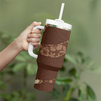 Aloha Hawaii Floral Tapa Tumbler With Handle Patchwork Mocha - Polynesian Pride