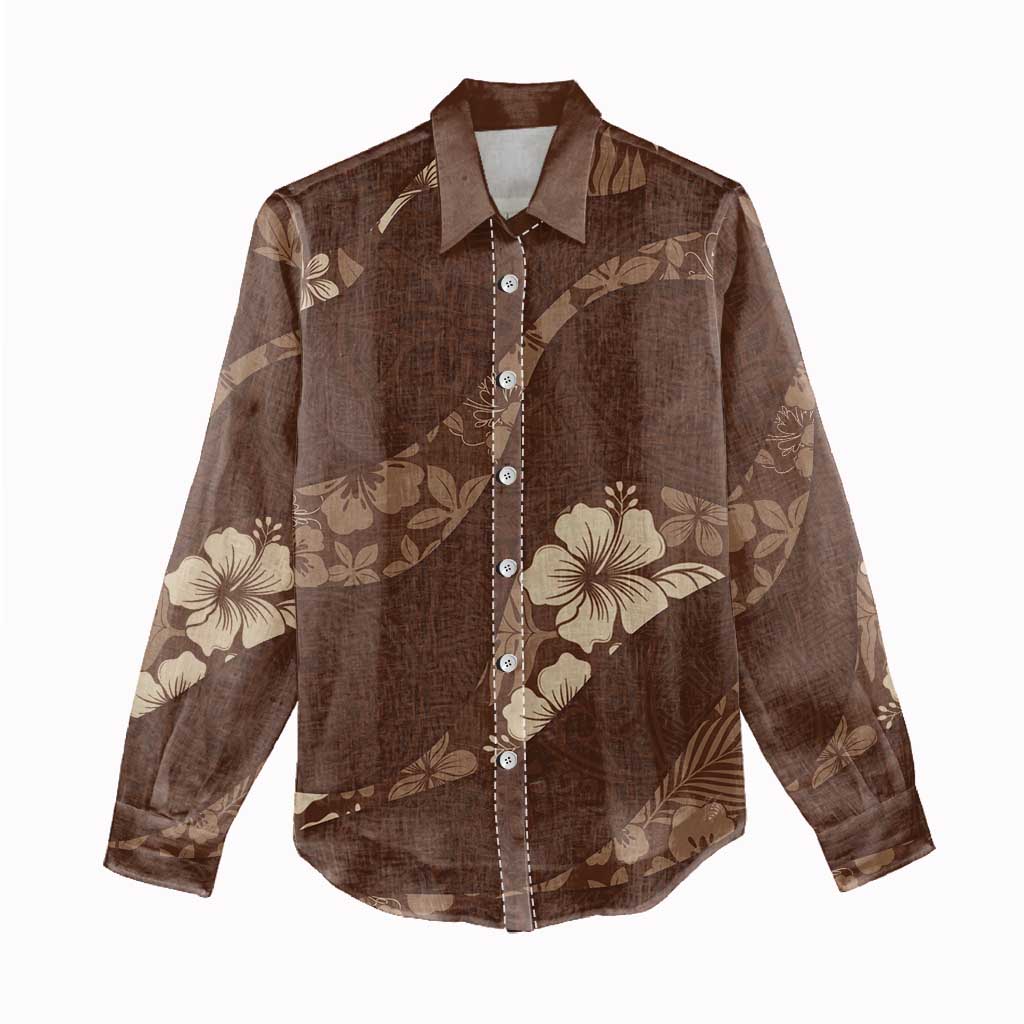 Aloha Hawaii Floral Tapa Women Casual Shirt Patchwork Mocha - Polynesian Pride